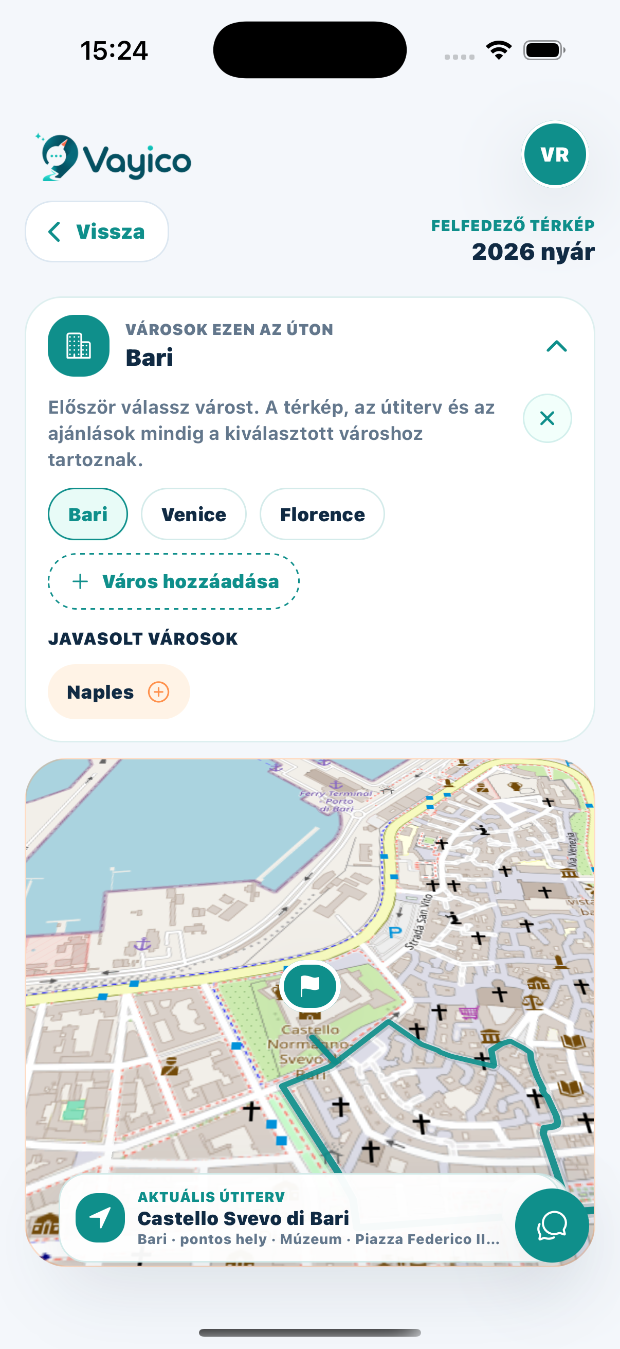 Vayico felfedező térkép és városválasztó